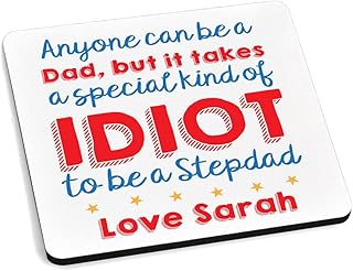 Novelty Gifts for Step Dad Stepdad - PERSONALISED Special Kind of Idiot to be a Stepdad Drinks Coaster Gifts - Funny Beer Tea Coffee Drinks Mat Coaster - Fathers Day, Birthday, Christmas Gifts
