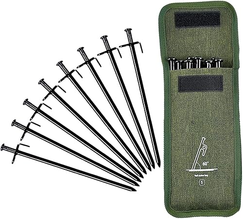 Juego de 8 estacas para tienda de campaña, de acero resistente, de 11.8 pulgadas, para tienda de campaña, multiusos, estacas para acampar con bolsa