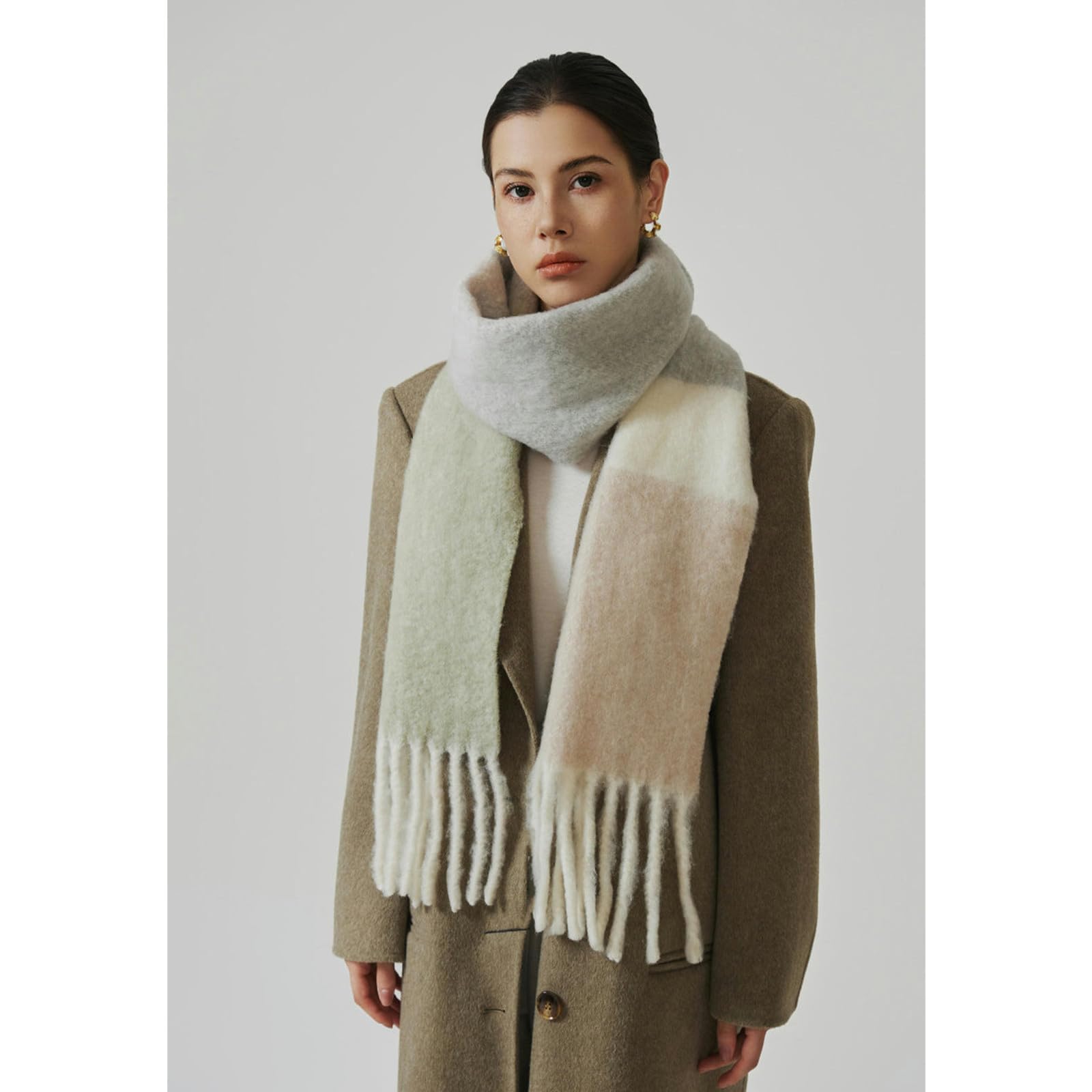Sciarpa Donna Sciarpa di Lana da Donna Autunno Inverno - Colore A Contrasto, Calda E Spessa, Versatile Sciarpe E Stole da Donna con Nappe-blu-210 * 22 Cm