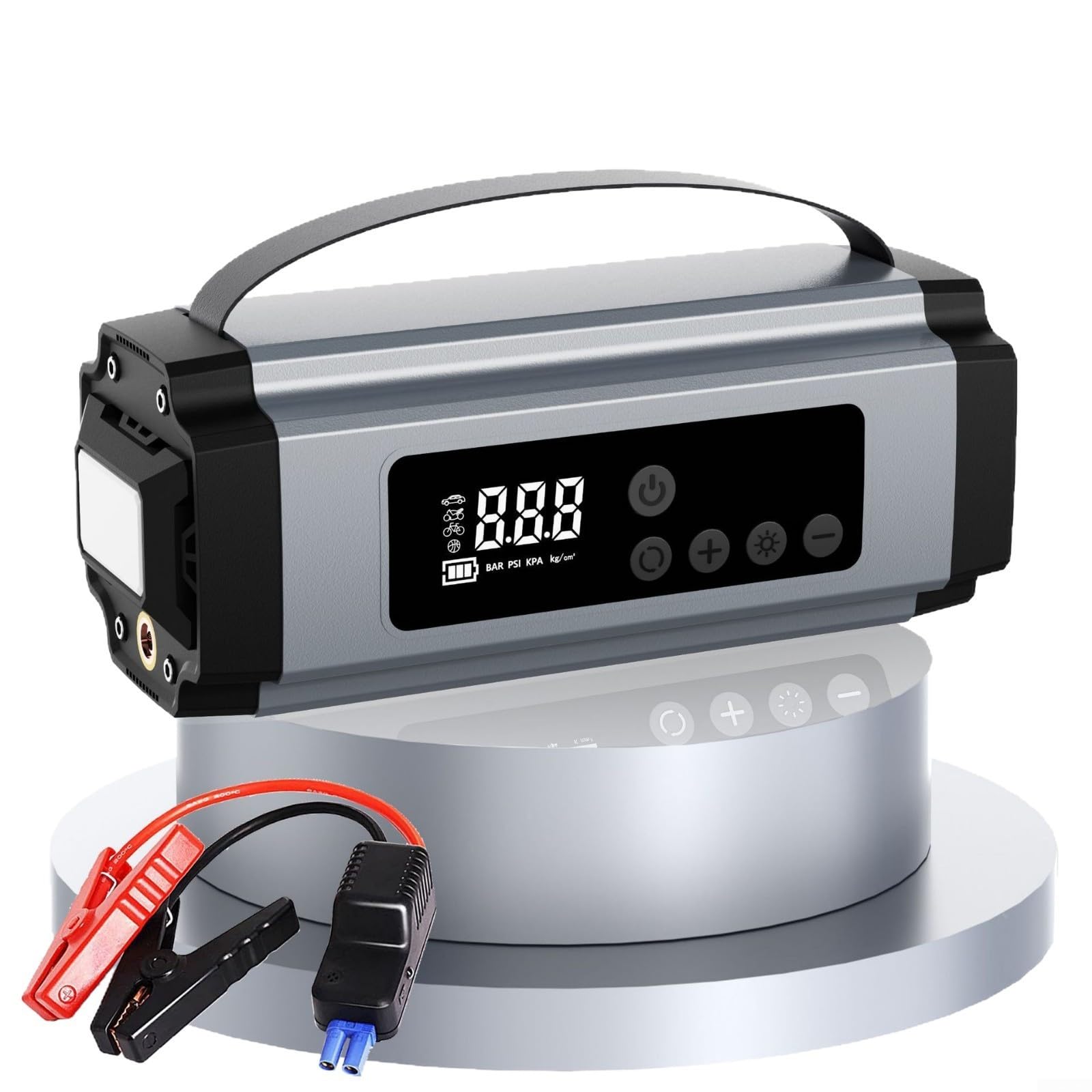 Jump Starter 600A Compressore D'aria 150PSI Auto per batteria Jump(6000mAh) | Corrente di picco 600 A, avvia motori a benzina/diesel, pressione massima 150 PSI, luce LED, ricarica USB-C