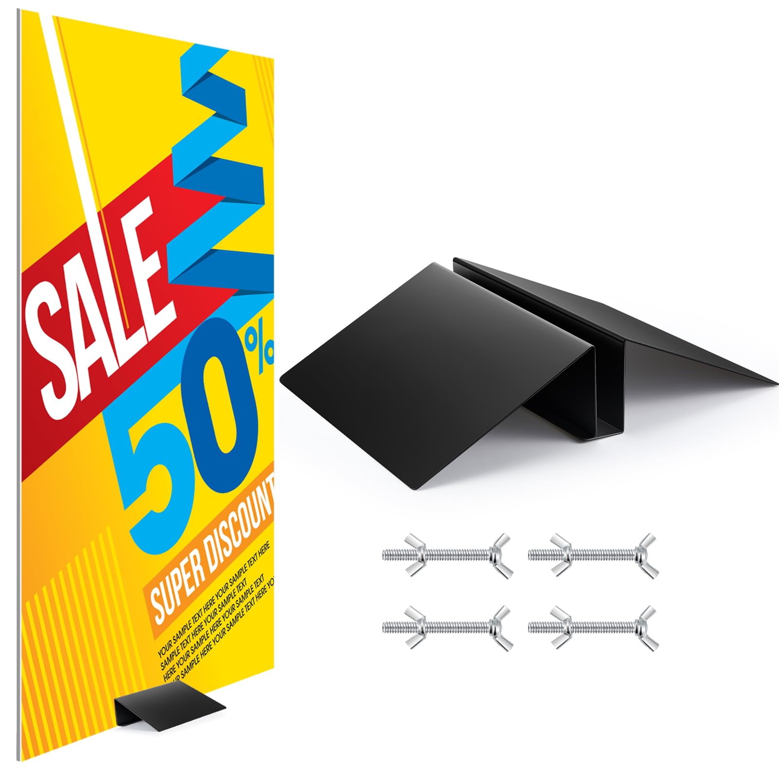 Blulu 2 Pcs Metal Floor Sign Stand Holder M Mount Holder Graphic Floor Standing Display Stand for Composite Foam Board, Acrylic Glass Sign, Base Only (12 Inches)