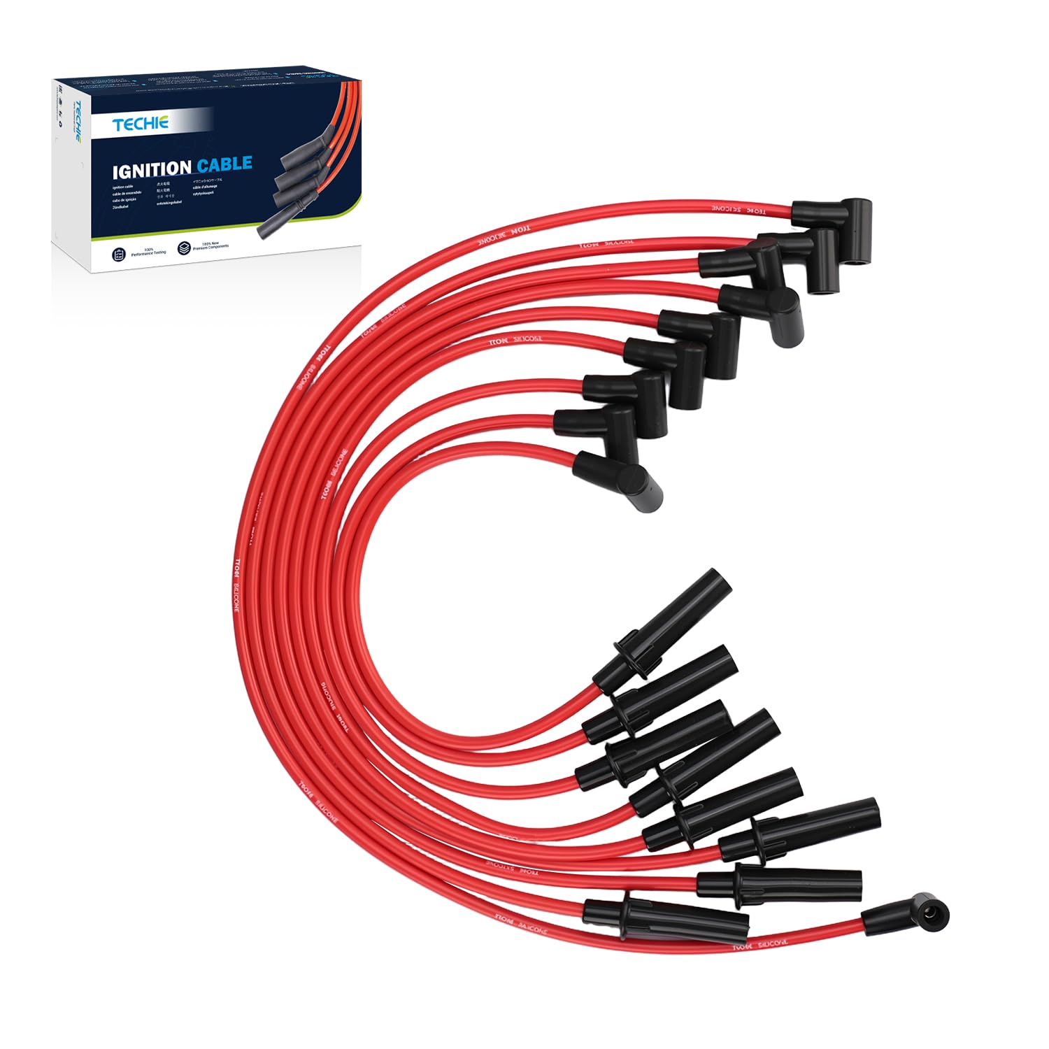 Techie 9 PCS Spark Plug Wires Set 4728038AD 4728038AE Compatible with Dodge B1500 2500 3500 D150 250 350 Dakota Durango Ram 1500 2500 3500 Van V8 5.2L