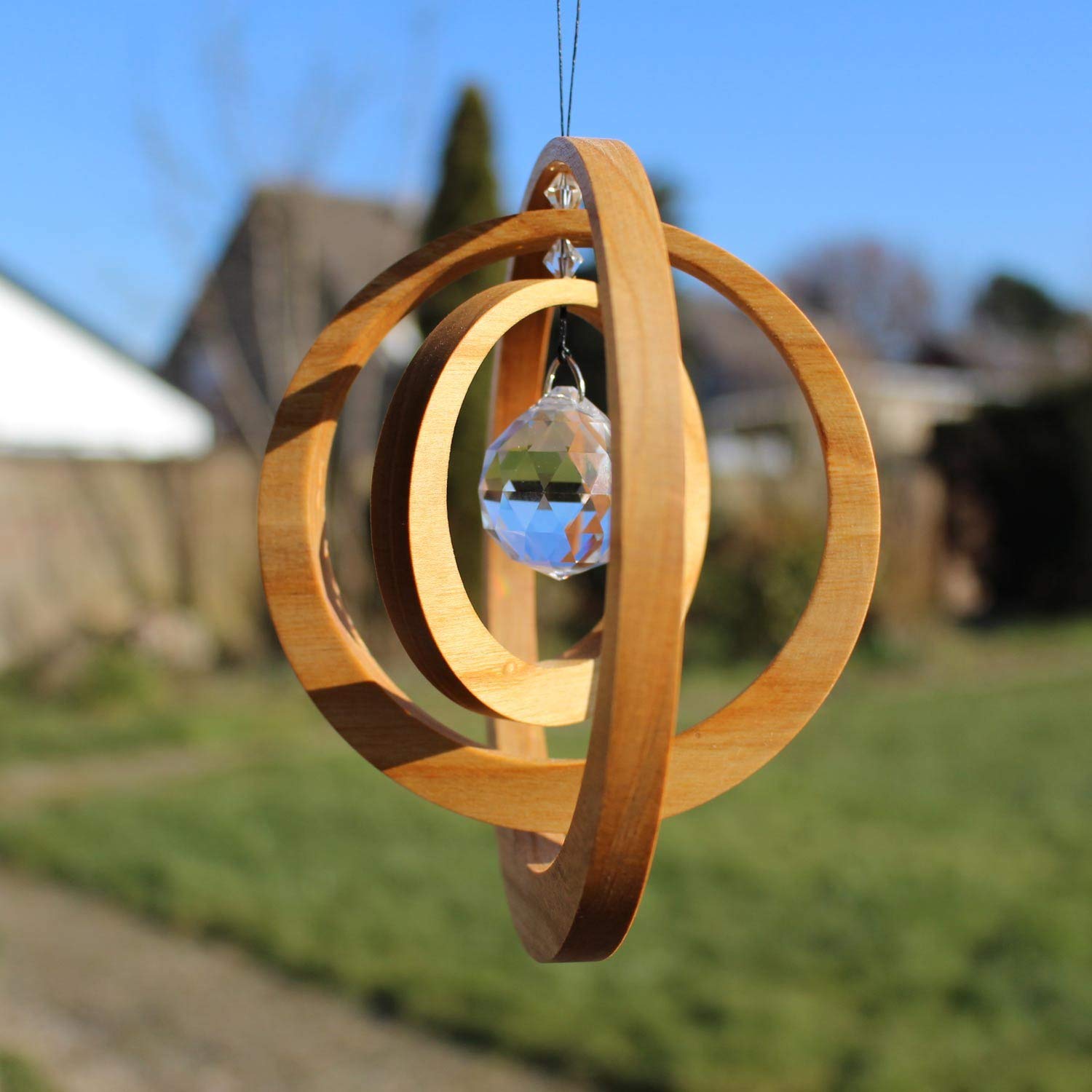Acchiappasole In Legno A Goccia Con Cristallo - Decorazione Da Finestra Fatta A Mano - Idea Regalo Originale
