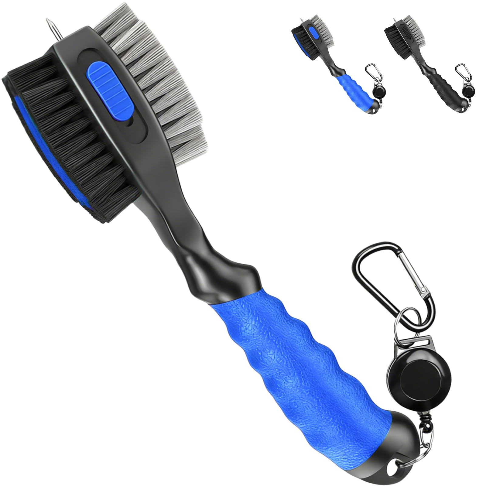 Golf Club Brush and Groove Cleaner - 2ft Retractable Zipline Carabiner, Oversized Brush Head with Retractable Spike,Comfortable Grip Golf Club Cleaner, Practical Golf Accessories (Blue)