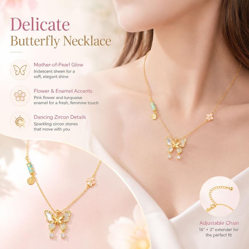 Set De Joyería De Mariposa De 2 Piezas, Collar Y Pulsera