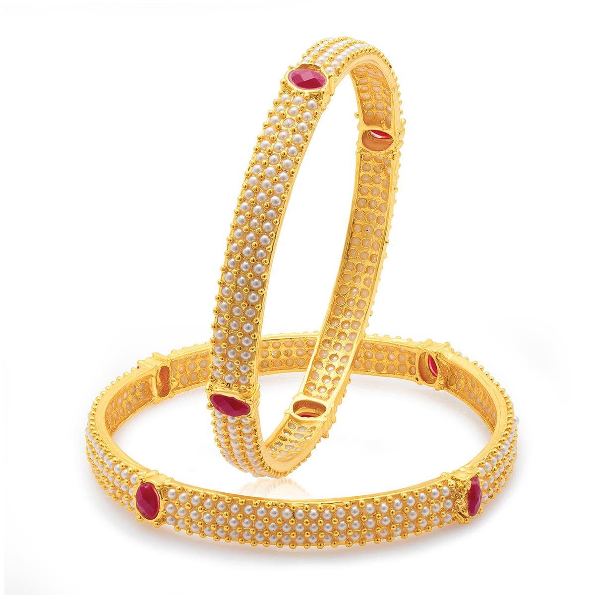 Delightful Gold Plated Moti Bangles for Women-image-30