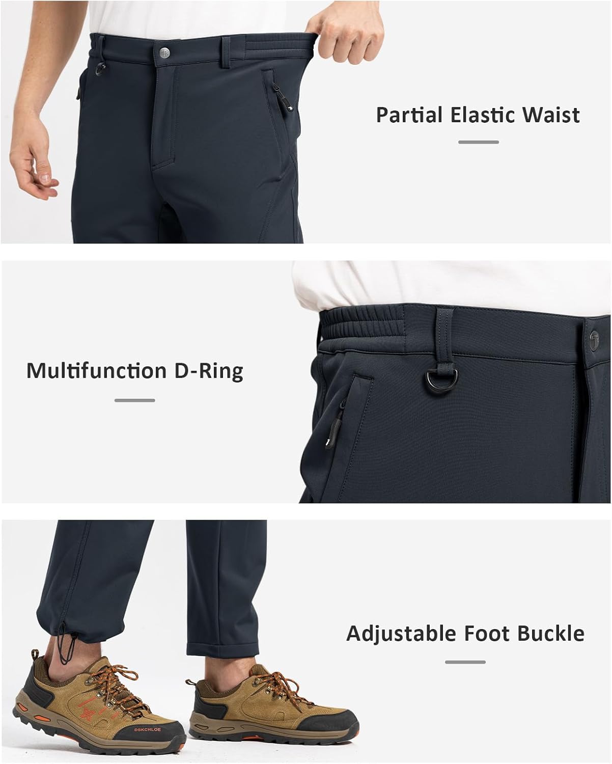 TBMPOY Men's Snow Pants Fleece Lined Hiking Winter Waterproof Softshell Ski Outdoor Insulated Climbing Pants Zipper Pockets - Image 6