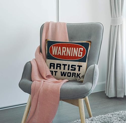 Miniatura 4 de Warning Artist at Work - Funda de almohada de lino y algodón, funda de cojín decorativa cuadrada de 18 pulgadas sin relleno de almohada