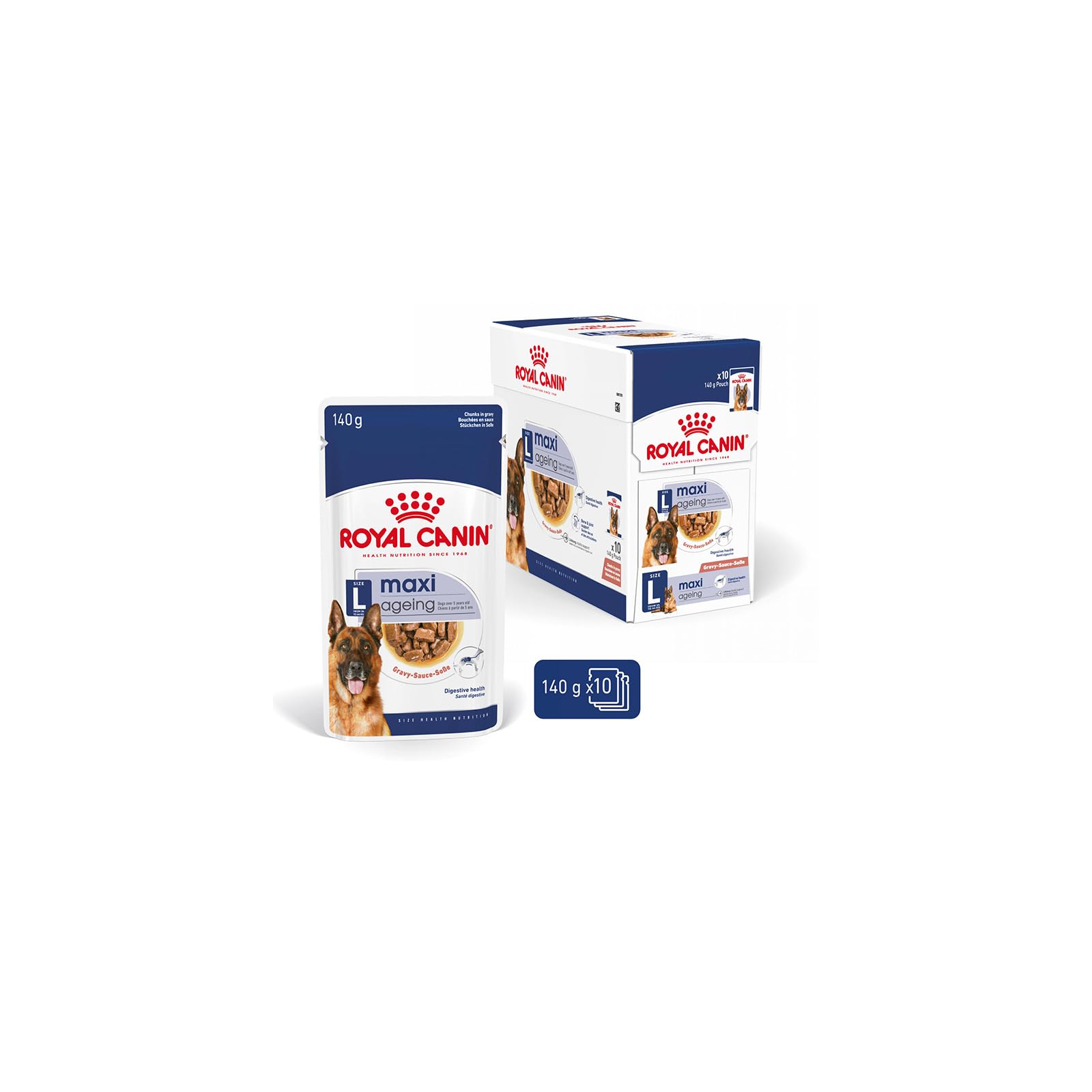 Royal Canin Maxi Ageing 8+ | Pack Double | 2 x 10 x 140 g | Aliment Complet pour Chiens | pour Grands Chiens âgés et Seniors (26 à 44 kg) | À partir de 5 Ans