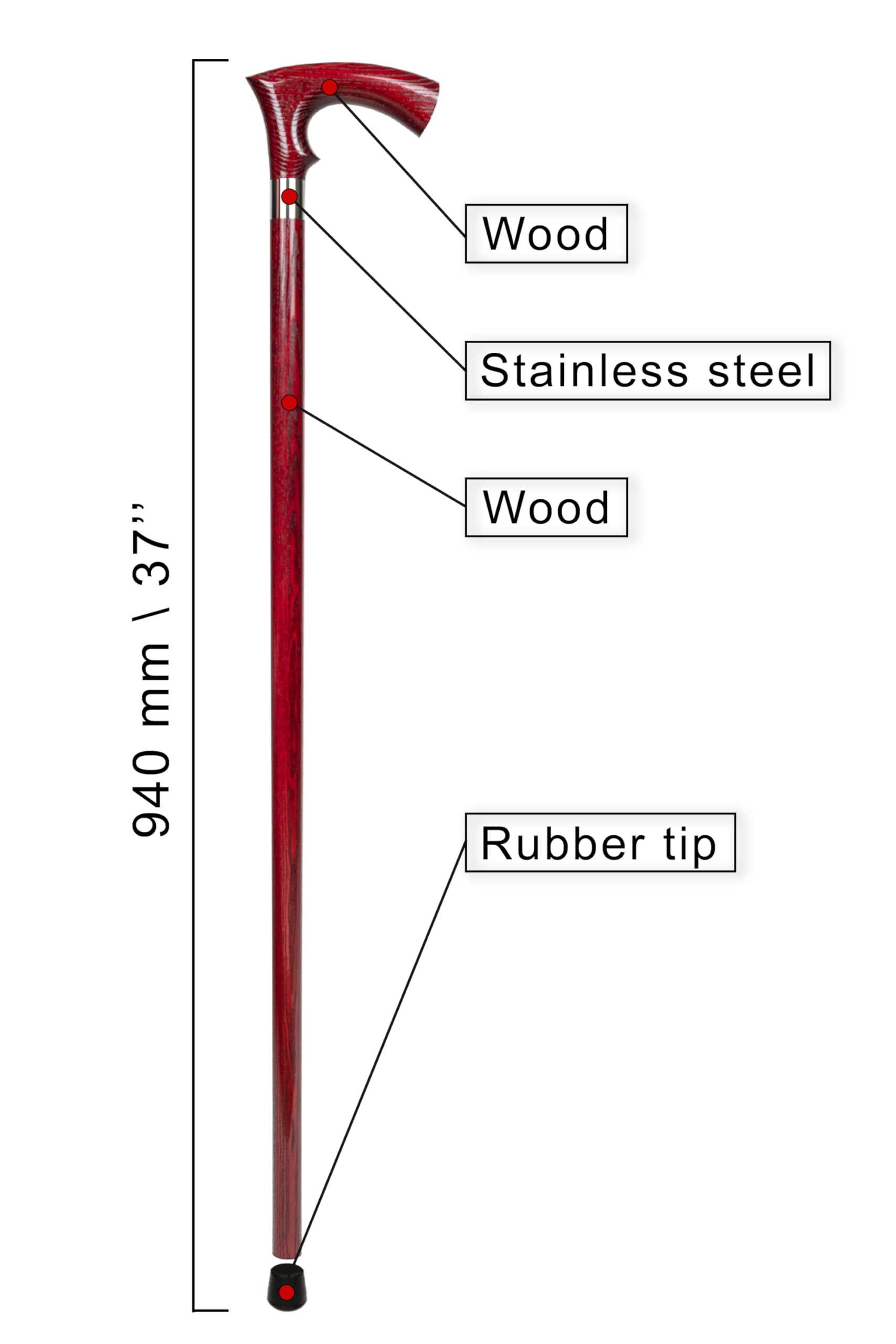 Dr. Watson Classic Duke Walking Stick – Handcrafted Ash Wood Cane with Polished Stainless Steel Collar