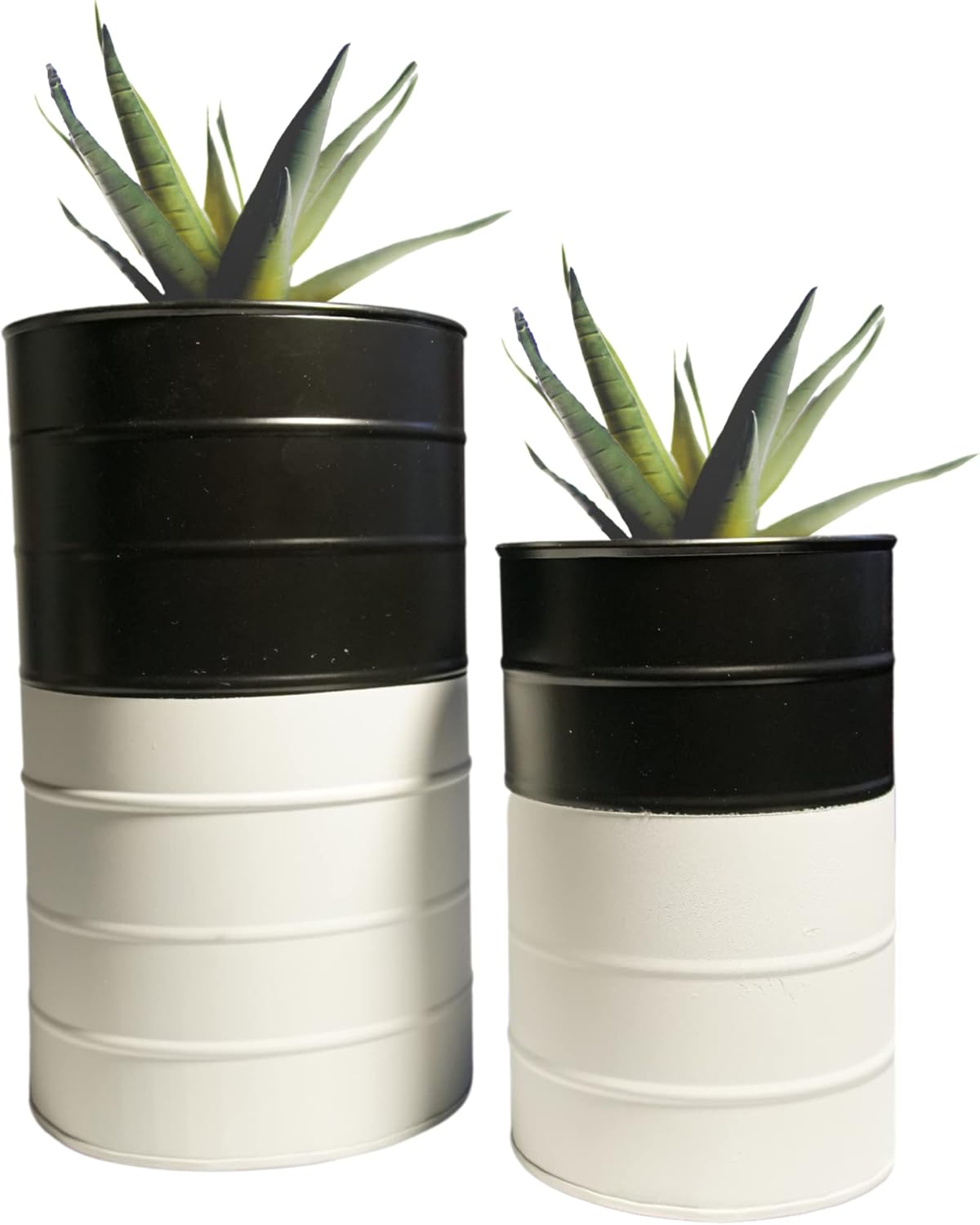Beautiful Botanicals Design Set of 2 Black and White Metal Outdoor or Indoor Planter| Plant Pot Great for Outdoor Planter | Plant pots Indoor
