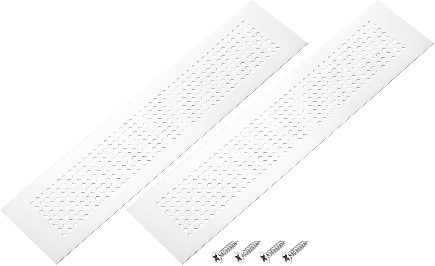 PATIKIL 24 x 3 Inch Door Air Vent Cover, 2 Pcs Aluminum Grille Ventilation Cover Louvered Diamond Hole with Mounting Screws for Cabinet Wardrobe Door, Silver