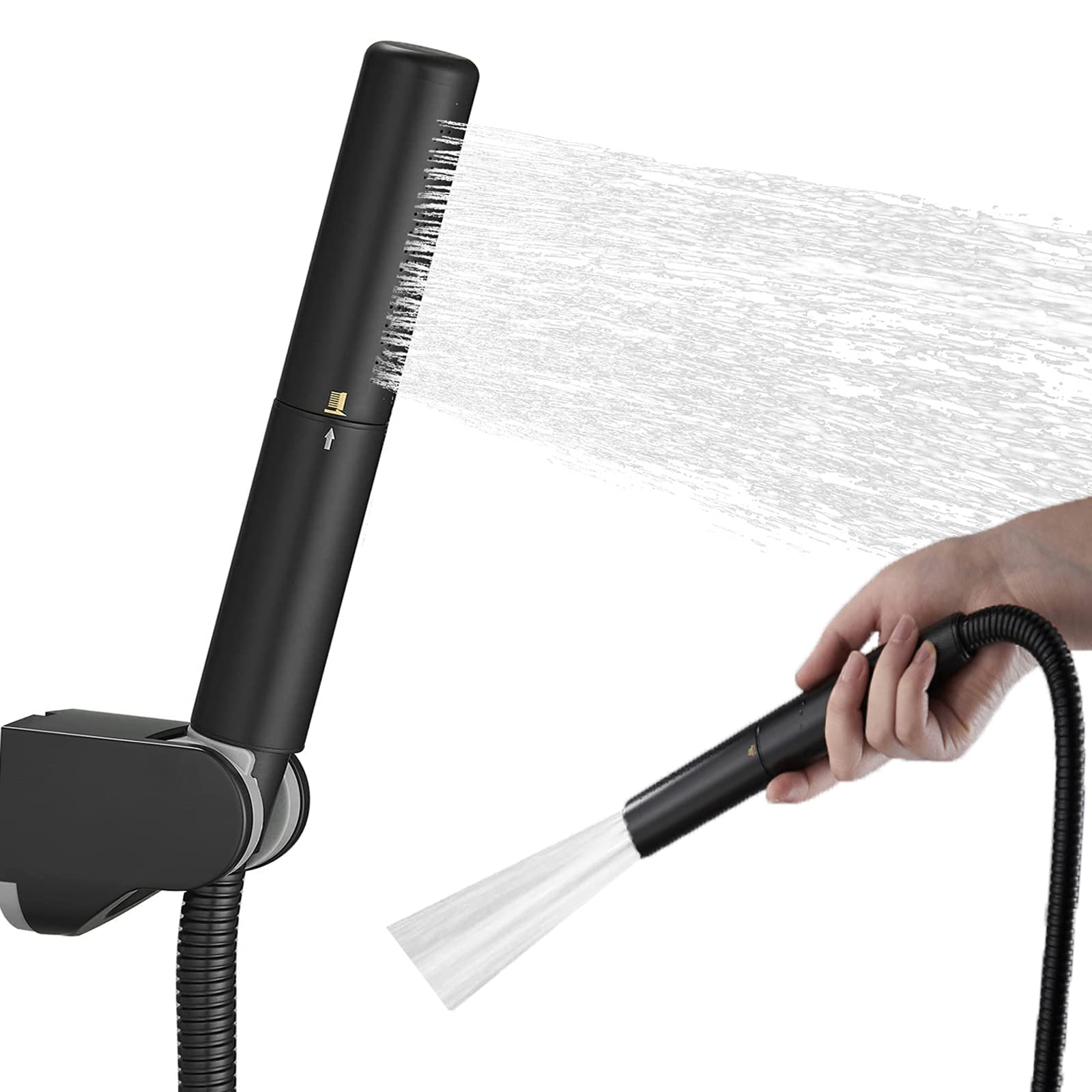 KASTWAVE Black Brass 2 In 1 Function Handheld Shower Head Set, High Pressure 7 Inch Shower Head High Flow Hand Shower Wand with 59 Inch Hose, Bracket, Matte Black Finish
