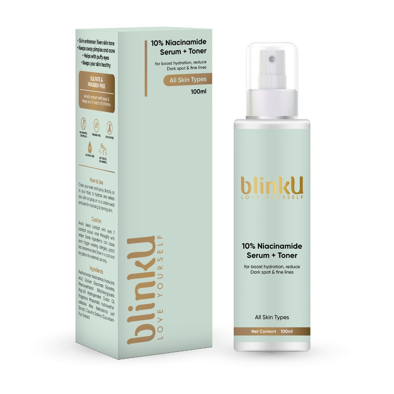 blinkU 10% Niacinamide 2 in 1 Serum + Toner | Hyaluronic | Aloe Vera | Cucumber | Clear, Bright Skin | Keep Away Pimple & Acne | Fades Blemishes & Reduces Dark Spots | Reduce Fine Lines | 24 hrs Hydration | All Skin Type |100ml