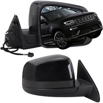 Right Passenger Side Mirror Compatible With 2011-2021 Jeep Grand Cherokee 2022 Jeep Grand Cherokee WK With Manual Folding Power Glass Heated Black Replace#5SG18AXRAF5Pins
