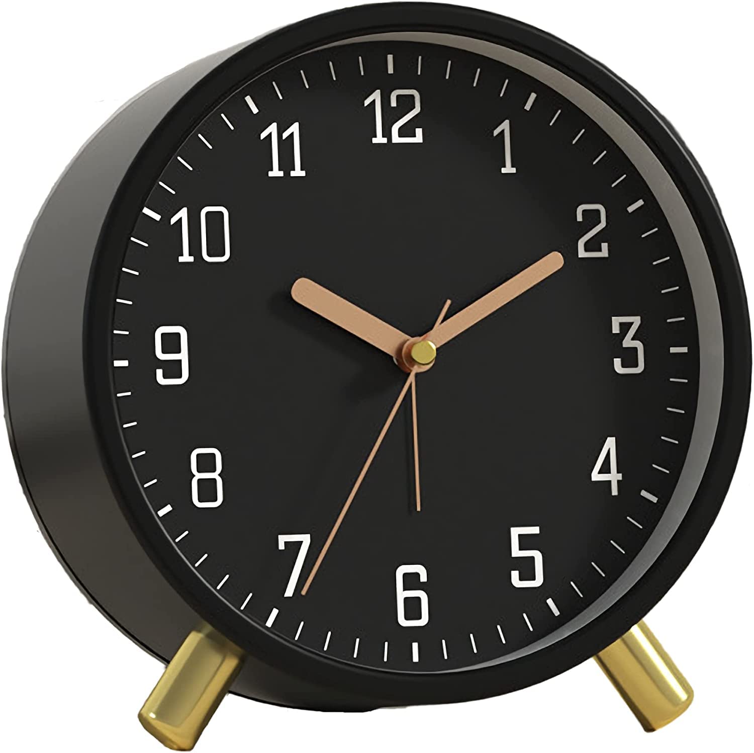 SHISEDECO Alarm Clock with Backlight 11.4 cm Analog Non Ticking Silent Small Desk Clock with Arabic Numerals Round Table Clock for Living Room Bedroom (Black Color)