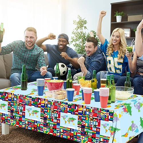 Image of CMUSKO International Flag Table Cover, 3 Pieces World Flags Party Tablecloth, Rectangle Plastic Checkered Flag Table Coth for Soccer Sports Friend Gatherings Celebration Party Supplies, 108x180cm