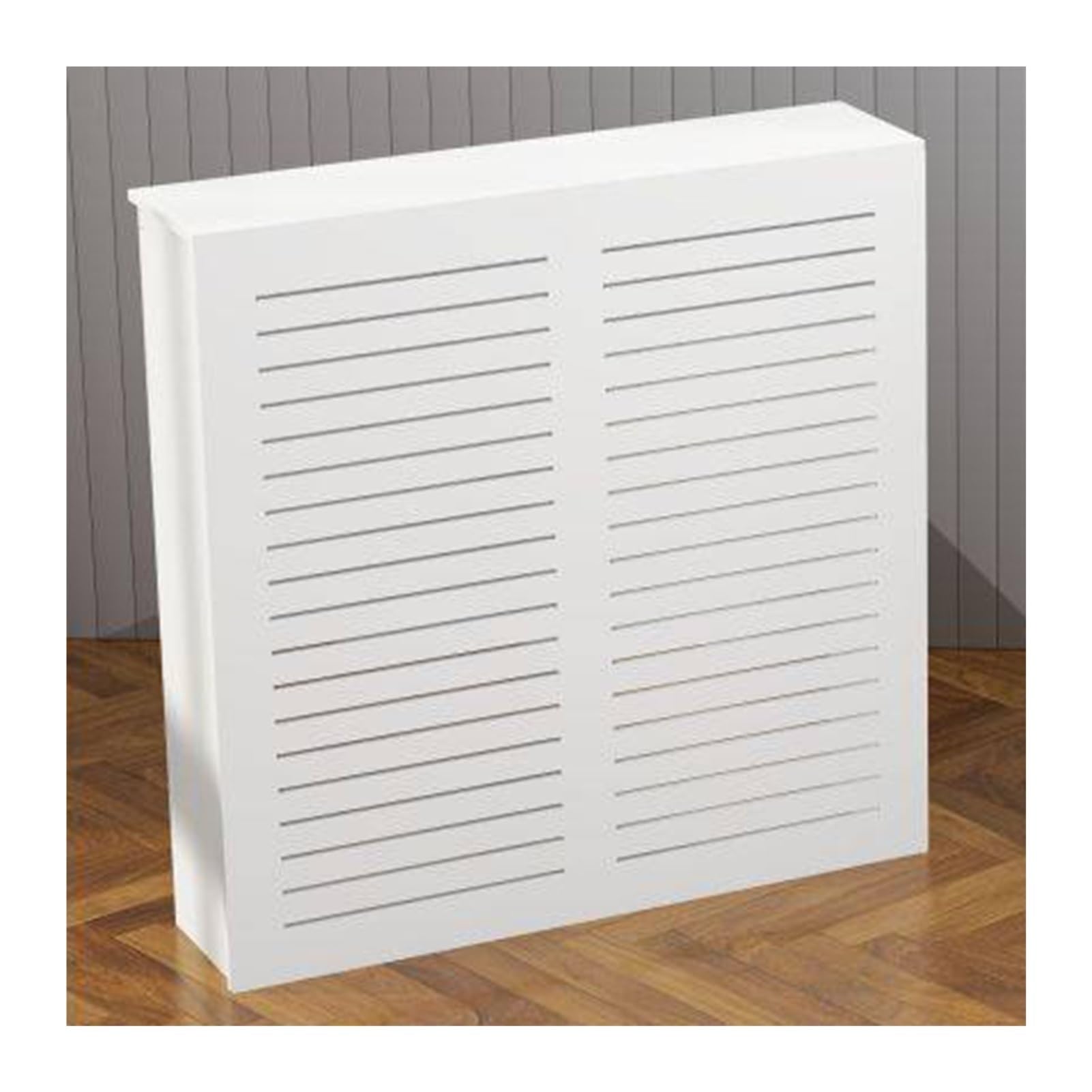 Cubre radiador de tres lados de madera blanca para esquina de salon y pasillo