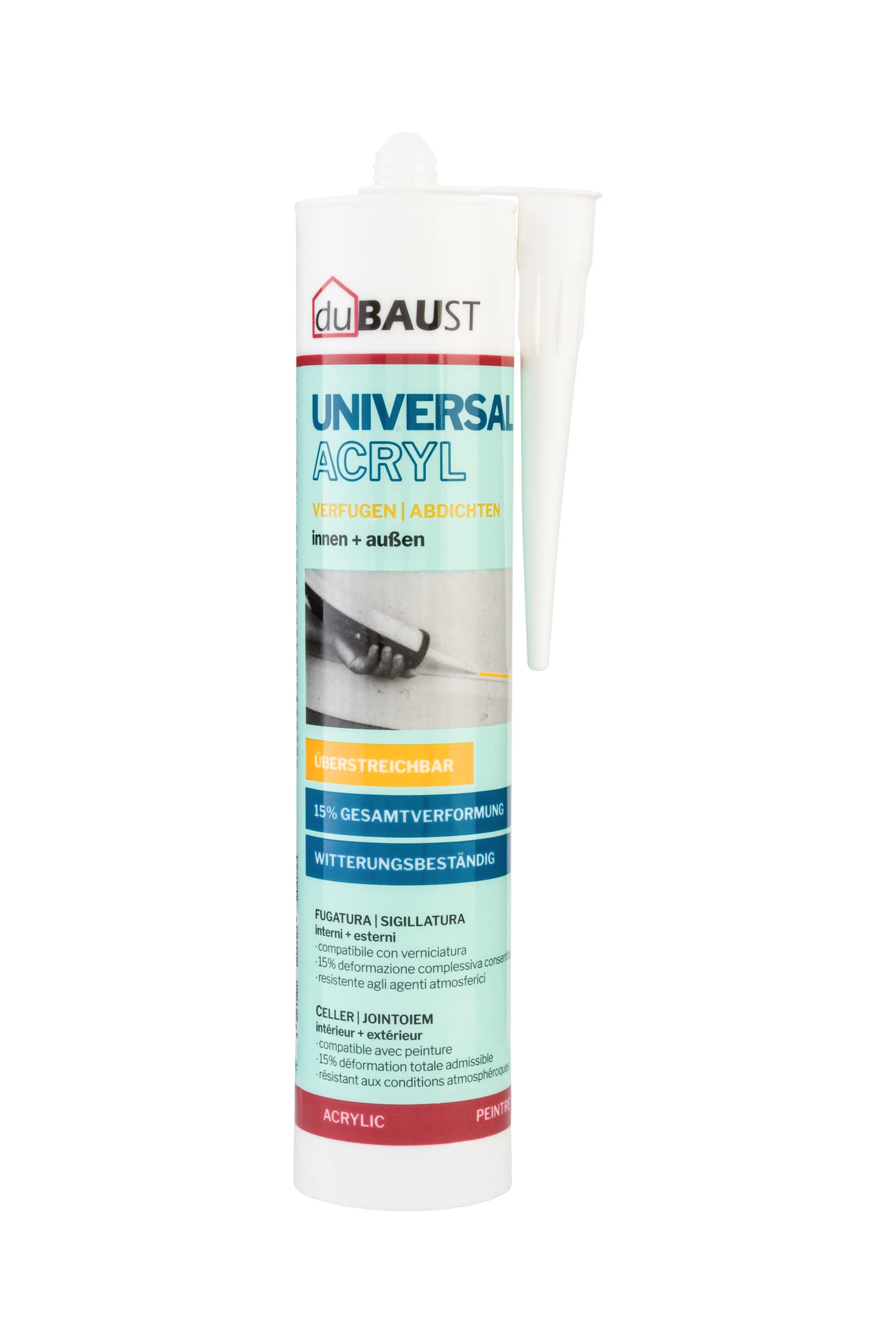 MAC24 Mastic acrylique universel pour intérieur et extérieur, recouvrable, résistant aux intempéries, cartouche de 310ml, blanc (12)