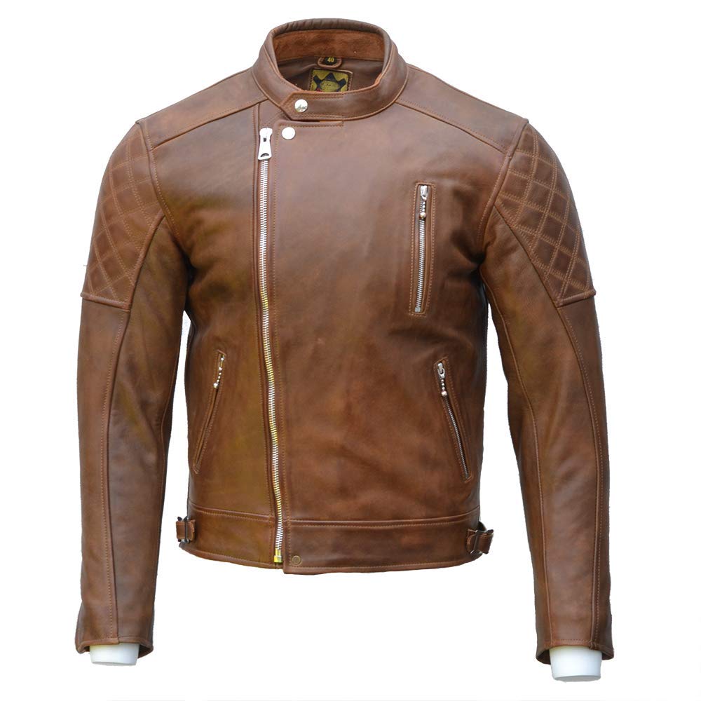 Goldtop Men's Waxed Brown Bobber Ce Aaa Approved Motorcycle Jacket - | Armoured With Removable Ce Knox Microlock Armour (46")
