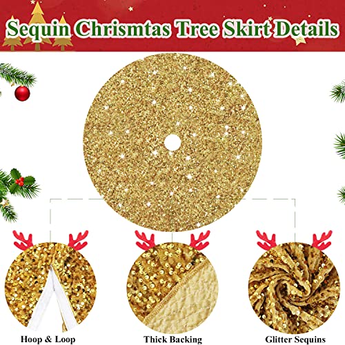 Gold Tree Skirt 36 Inch Shiny Sequin Christmas Tree Skirt Christmas Ornaments For Feast Tree Velvet Round Xmas Tree Skirts Glitter Metallic Christmas Tree Base Skirt Unique Sequins Tree Blanket. #TOP2