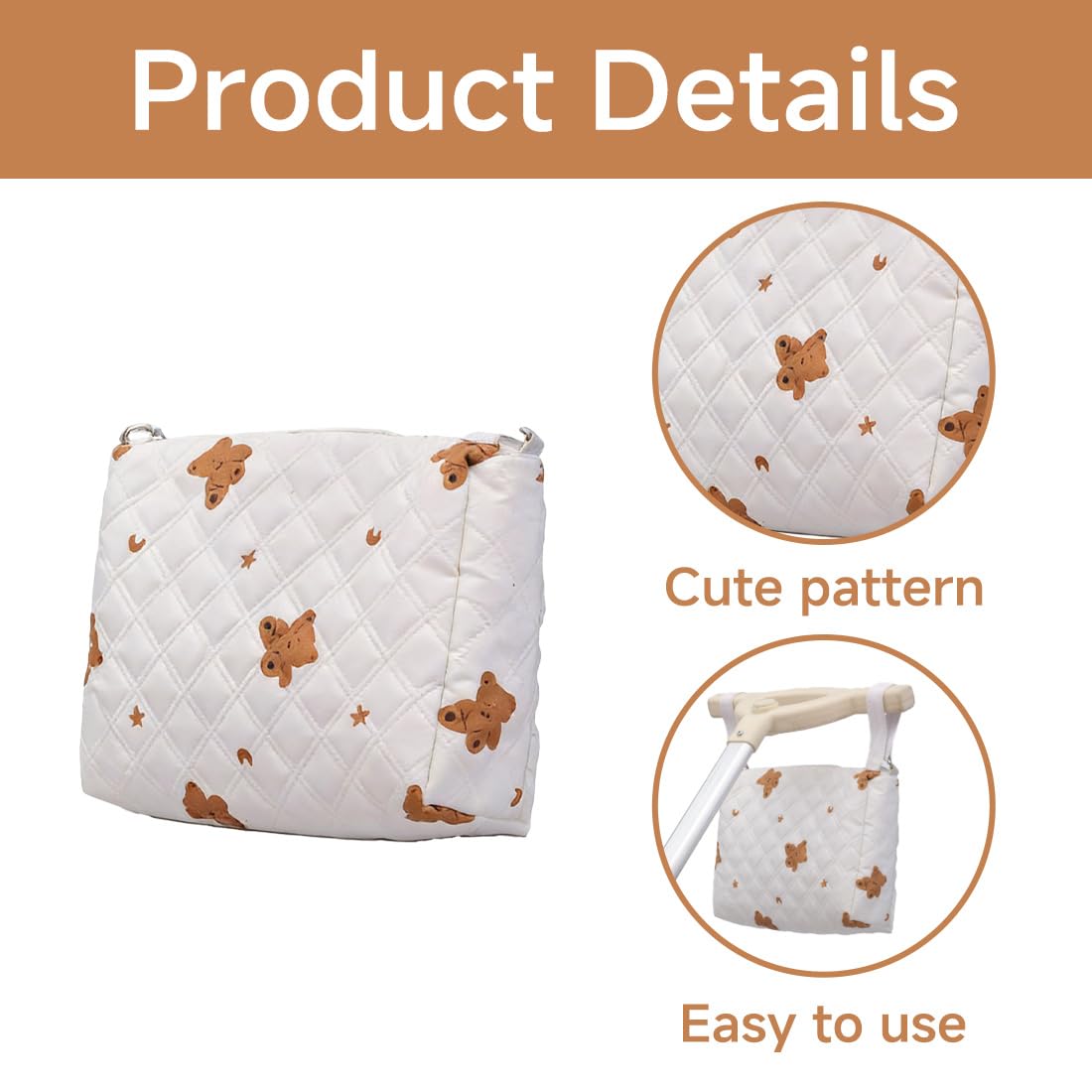 Borsa Mamma Elegante con Ricamo Carino, Borsa Universale per Passeggino, Leggera ma Spaziosa, Design Funzionale per Mamme Moderne, Perfetta per Fare Shopping, Gite e Mezzi Pubblici
