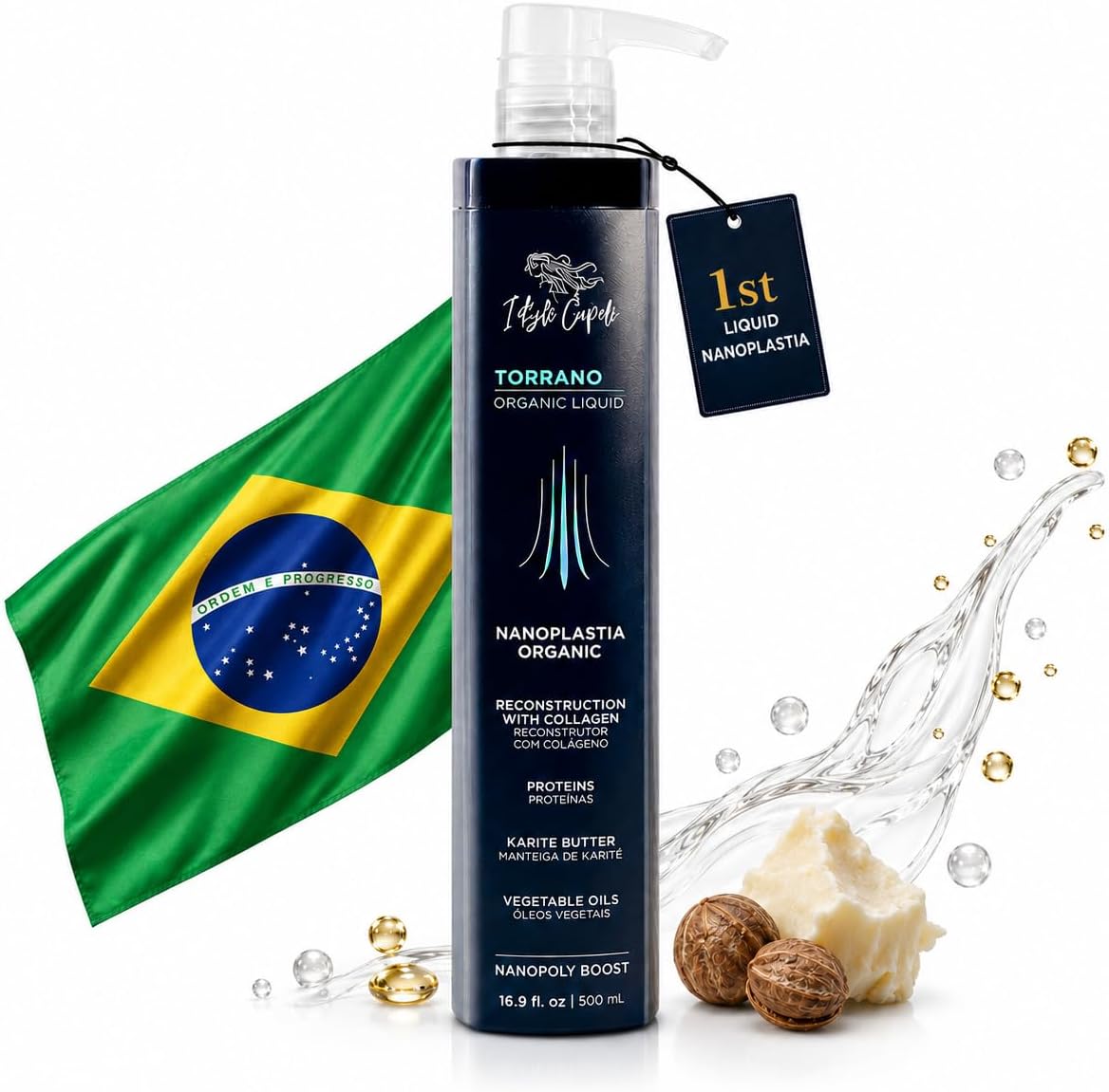 I Belli Capelli Torrano 2023 Nanoplastia Fluid System, Nanoplastia & Hair -1 Step Keratin Treatment, Smoothing Organic Hair Reconstructor- Keratina Para alisar el Pelo, (500ml/16.9 fl oz)