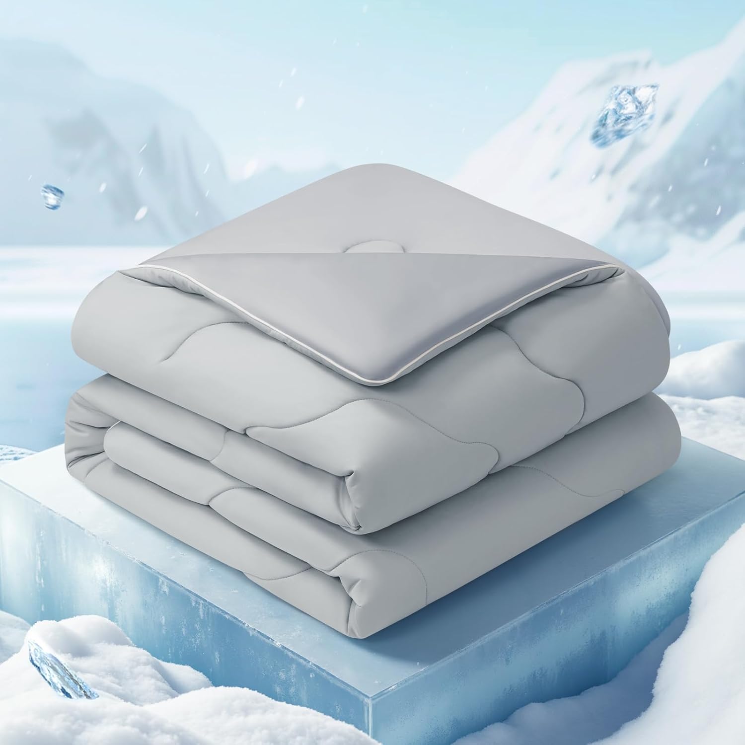 EASELAND All Season Cooling Comforter Queen, Cold Touch Fabric Absorbs Body Heat, 300GSM Super Soft, Cooling Blanket for Night Sweats Hot Sleeper (Gray-All Season, Queen(90"x90")) Queen(90"x90") Gray-all Season