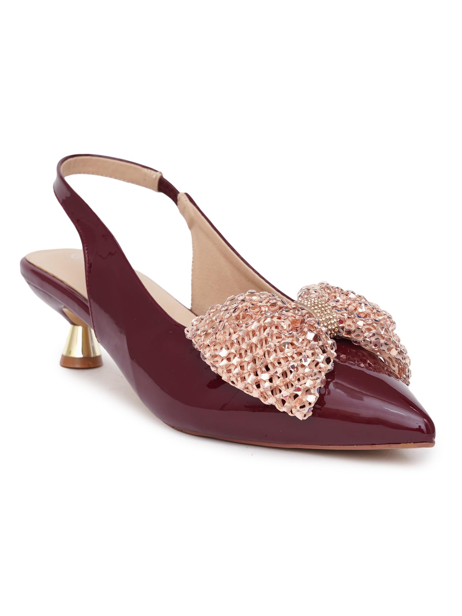 Women's MAROON Color Kitten Heels Pumps (SF-4733-MAROON-35)-image-42
