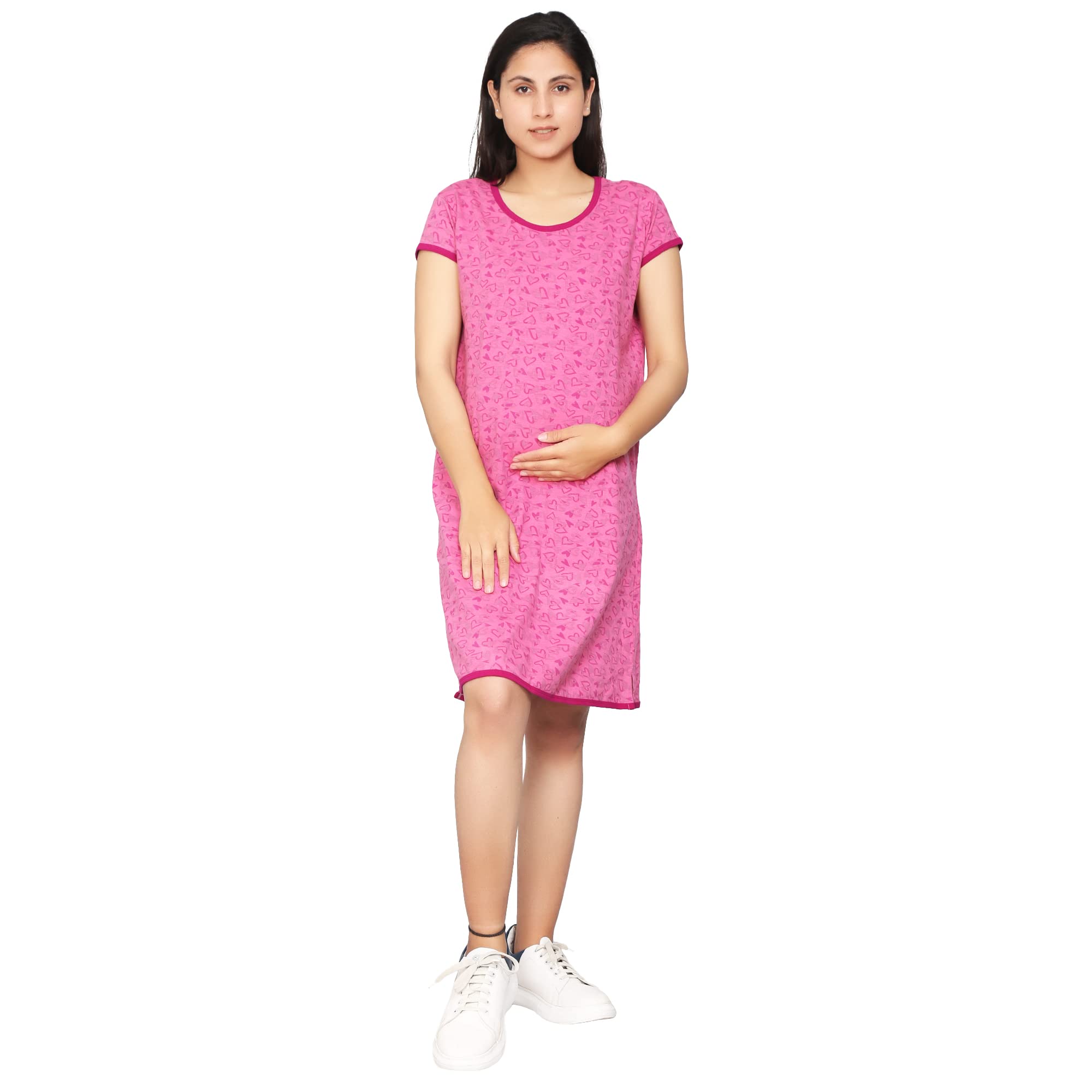 Women's Maternity Aqua Green Top Tunic Pregnancy Clothes Nightshirt Heart Designs Round Neck Half Sleeves for Next Mom to Be-image-39