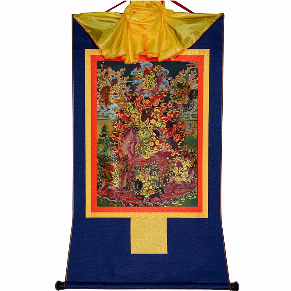 ZlyxLzqThangka Painting，Tsiu Marpo(The Dharma Protector,The Enlightened Demon), Tibetan Thangka Painting Art,Buddhist Thangka Brocade,Buddha Tapestry with Scroll (Color : Blue, Size : XL 120cm*82cm)