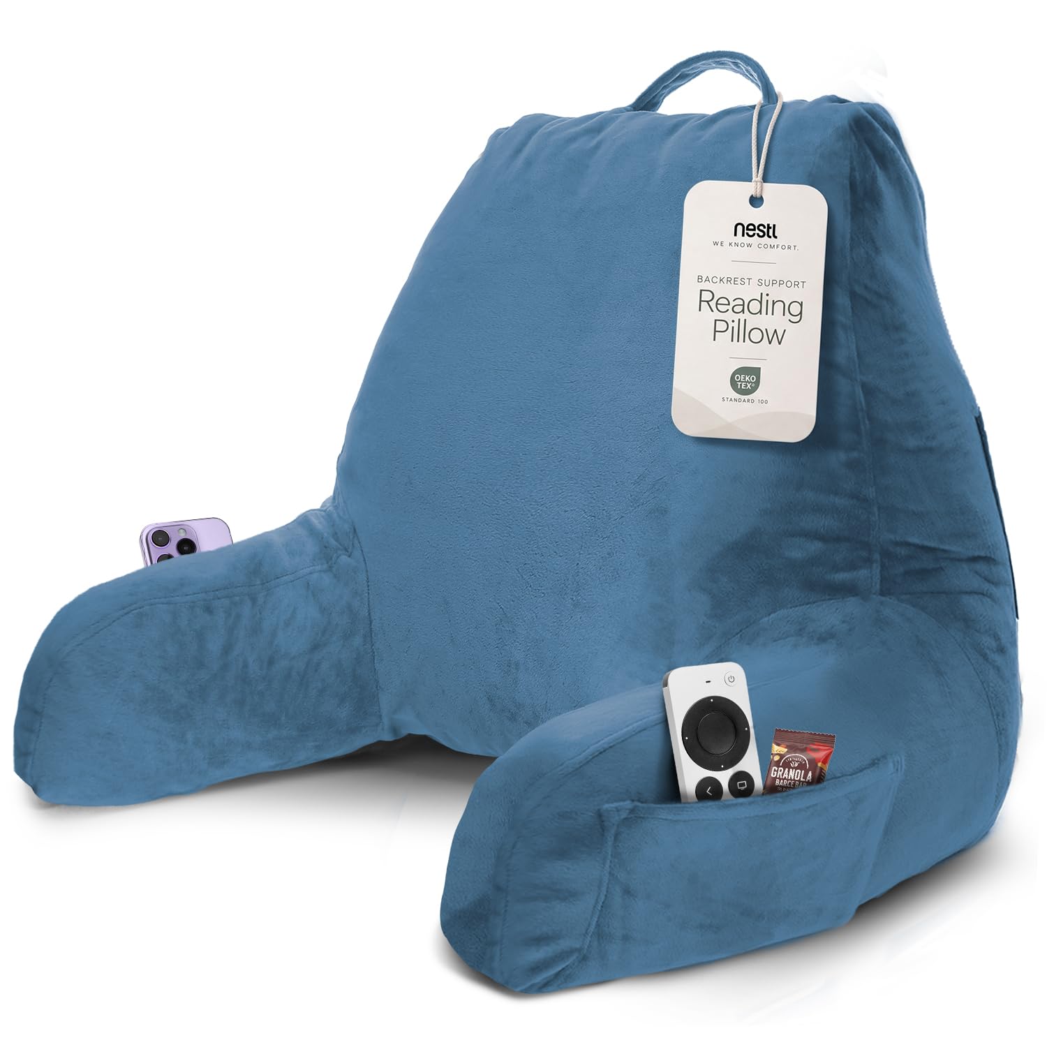 Nestl Reading Pillow for Bed, Back Pillow for Sitting Up in Bed, Blue Haven