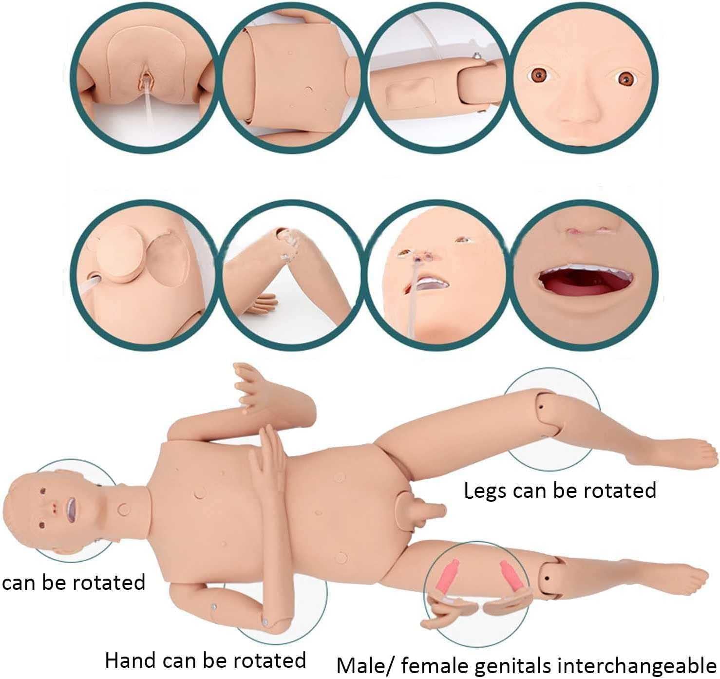 CHROX Entrenamiento Femenino Enfermería Paciente Modelo Humano Cuidado Maniquí Demostración Multifunción Maniquí Cuerpo con 24 Artículos Operaciones Básicas De Enfermería,165Cm