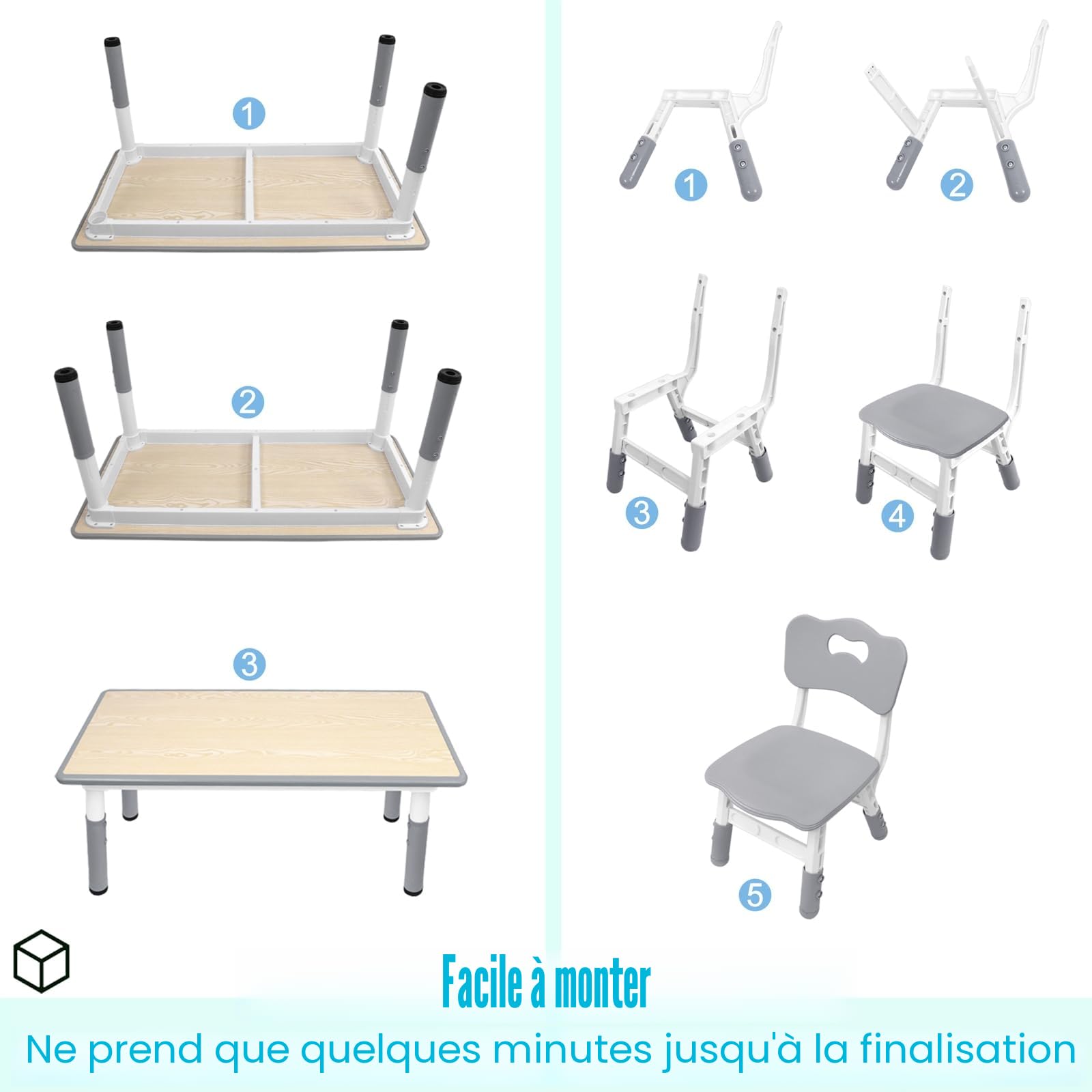 ACXIN Table pour enfants avec ensemble de 4 chaises, ensemble de table pour enfants en plastique, hauteur réglable, ensemble de meubles pour enfants table et chaises pour chambre d'enfant, crèche et