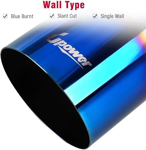 Miniatura 5 de Upower Paquete de 2 puntas de escape azul quemado de 2.5 pulgadas, entrada de 3.5 pulgadas, salida de 7.75 pulgadas de largo, acero inoxidable 304