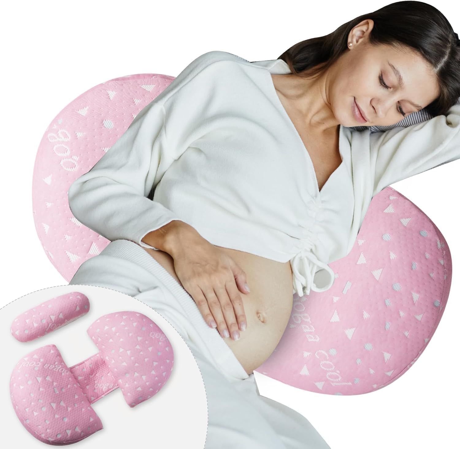 Pregnancy Pillow for Sleeping, Maternity Pillow for Pregnant Women - Double Sided Support for Back, Hip & Leg Pain Relief, 30° Slope Design, Removable Cover Hypoallergenic Filling(Pink)