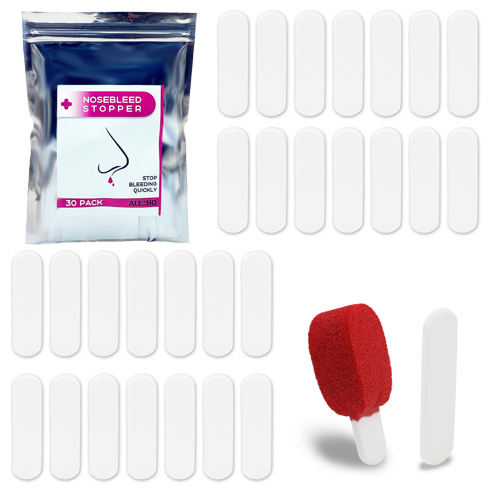 30 Stück Nasenblut-Stopper – einzeln verpackt, tragbar, super saugfähiger Nasenstopper, hilft Nasenbluten schnell und schmerzlos zu stoppen Blutungen für Erwachsene und Kinder (30 Stück)