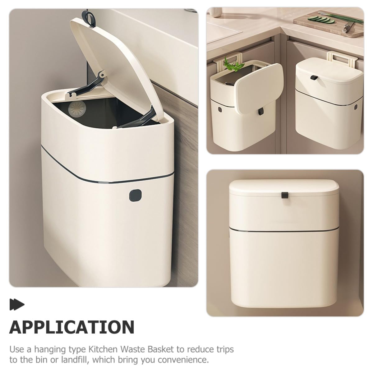 12l Küchenmülleimer Beige mit Punch Free Installation und Deckel Wandhängender Abfallbehälter aus Pp und Silikon für Küche und Bad
