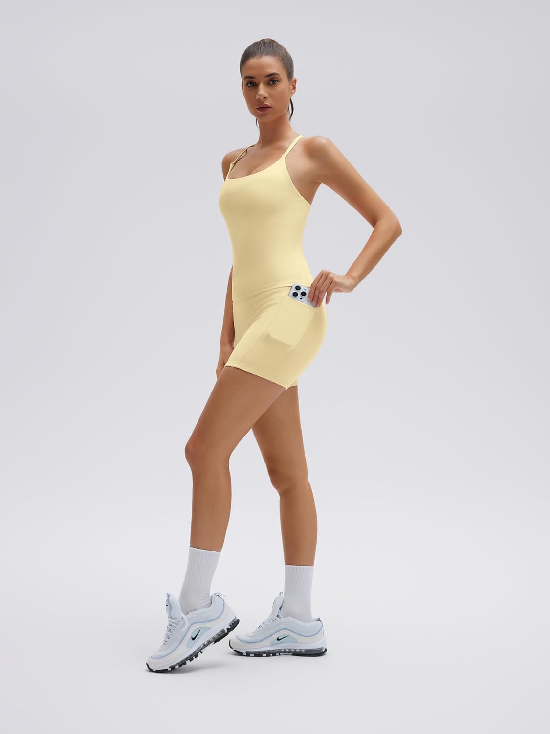 SUUKSESS Women 2 Piece Workout Sets Padded Yoga Tank Top High Waisted Biker Shorts with Pockets - Image 7