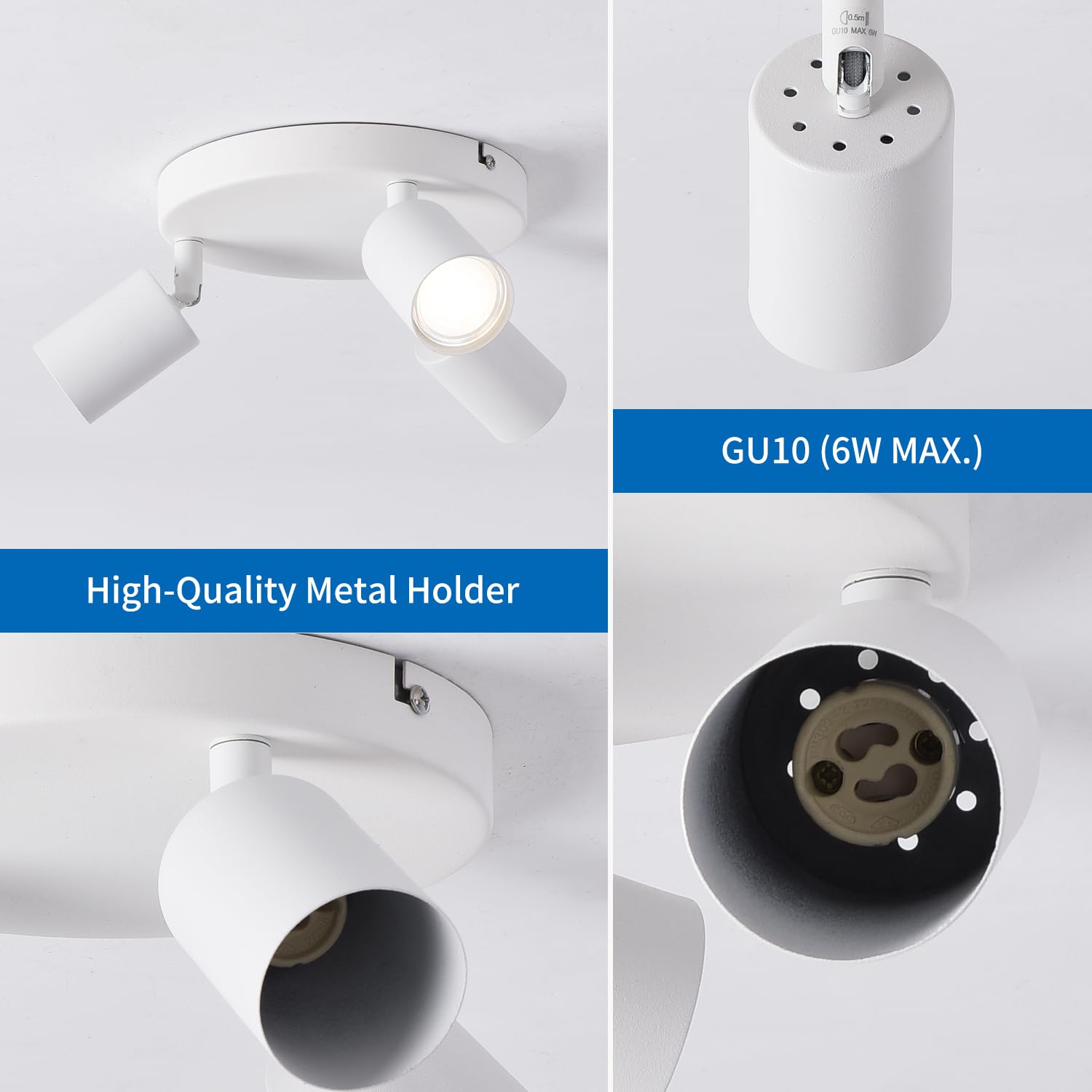 ANWIO Focos LED Interior Techo Ajustable con 3 Focos LED de Metal Blanco - Diseño Moderno y Versátil para Dormitorios y Salones(Sin Bombillas)