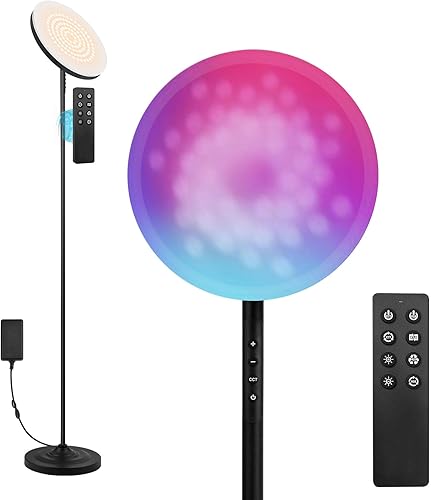 Lámpara de pie, lámpara de pie brillante de 36 W3600 lm con control remoto, lámpara de pie tipo antorchiere que cambia de color RGB, ajuste continuo