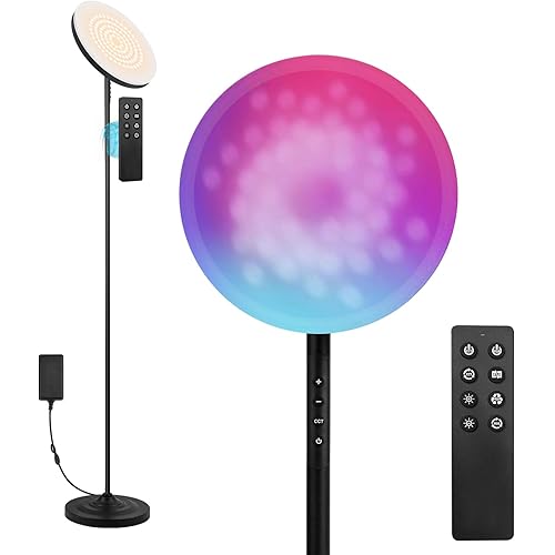 Floor Lamp, 36W/3600LM Bright Floor Lamp with Remote Control, RGB Color Changing Torchiere Floor Lamp, Stepless Adjust Color Temperatures and Brightness for Bedroom and Play Room