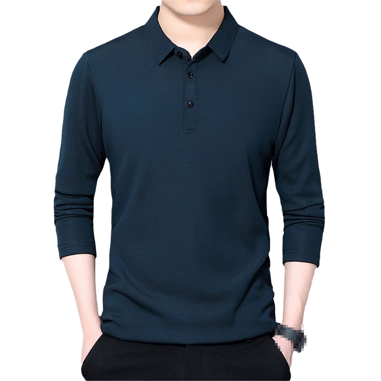 Modisches einfarbiges Herren-Poloshirt, lässig, koreanisch, einfarbig, langärmelig, atmungsaktive Kleidung, armee-grün, 3XL
