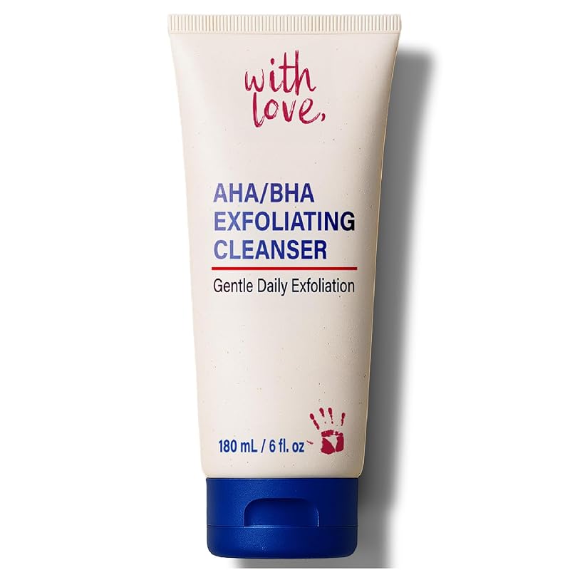Limpador facial esfoliante diário AHA/BHA With Love com ácido glicólico, ácido salicílico e esferas de jojoba