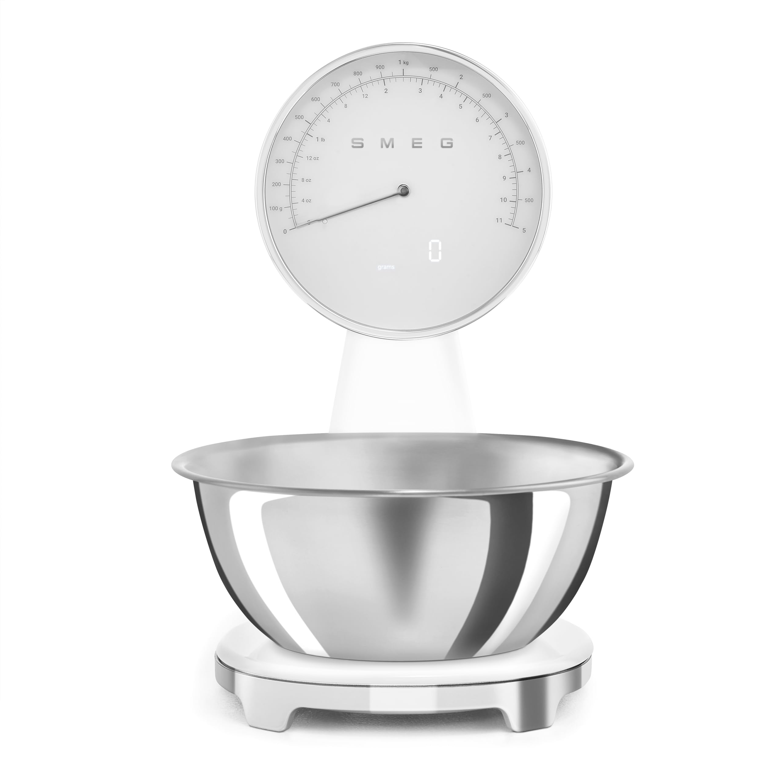 Smeg 50's Style Analogue, Rechargeable Digital Kitchen Scales, Removable Stainless Steel Bowl, LCD display, White, KSF01WHWW