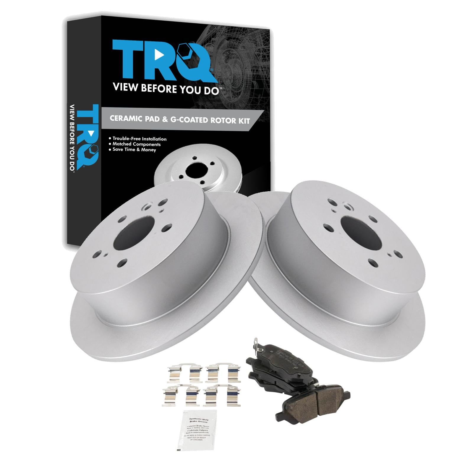 TRQ Rear Brake Pad and Rotor Set Ceramic Coated Rotors Compatible with 2009-2015 Toyota Venza