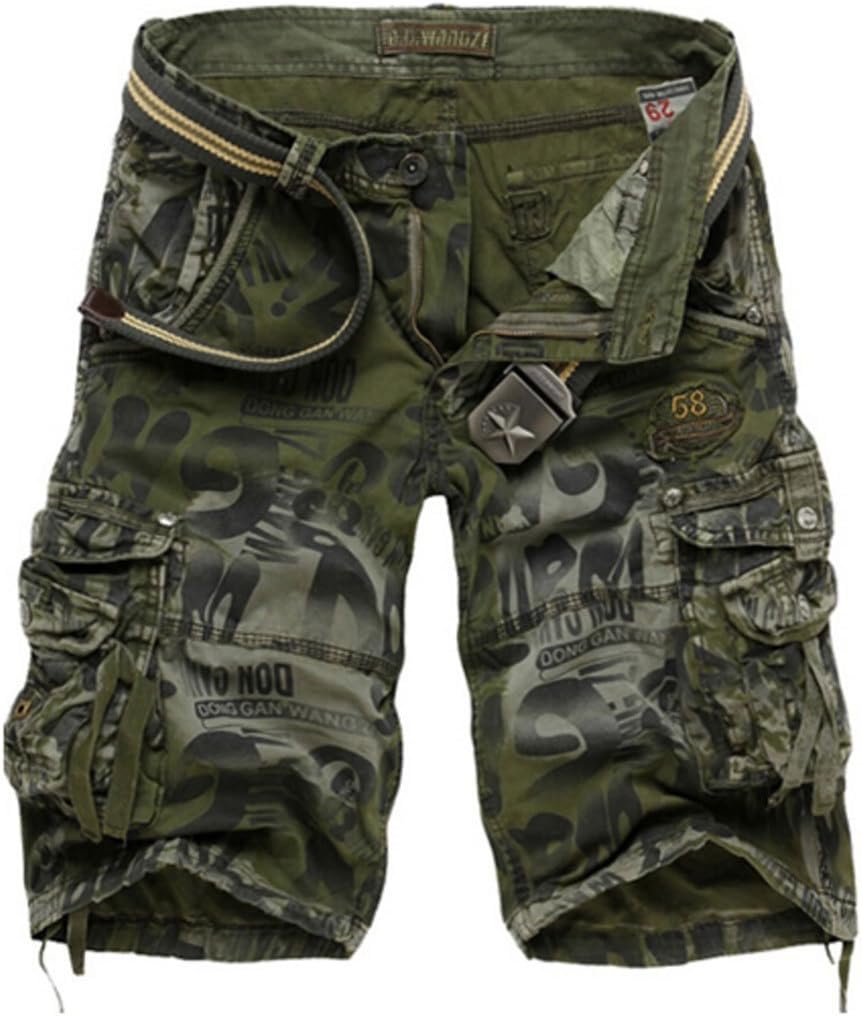 HaDlin Mens Multi Pockets Cargo Shorts Relax Fit Camo Cotton Military Pants (US: 29 Size (Label 30), Army Green)