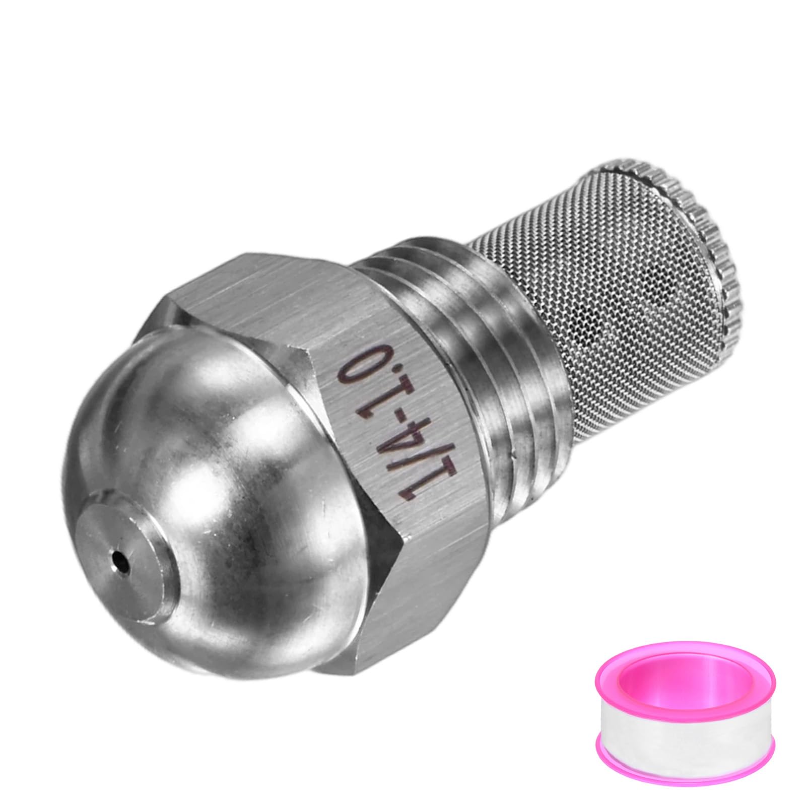 M METERXITY 1-Pack Misting Nozzles, 1/4 BSPT Male Thread 304 Stainless Steel Full Cone Spray Tips with Sealing Tape for Mister Cooling System, Filter Spray Tip [Silver Tone, 1 Pore]