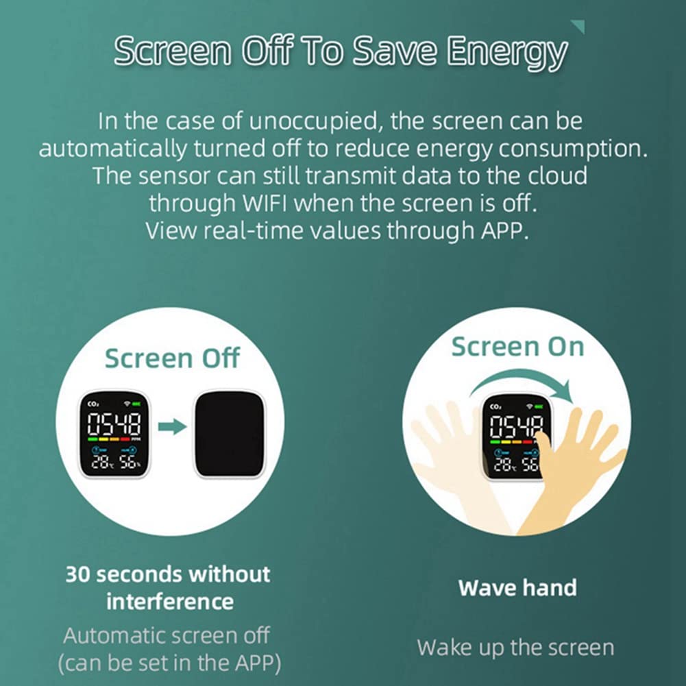 1 juego de monitor de CO2 infrarrojo WiFi, monitor de dióxido de carbono, sensor NDIR, detector de dióxido de carbono, detector de CO2 ABS