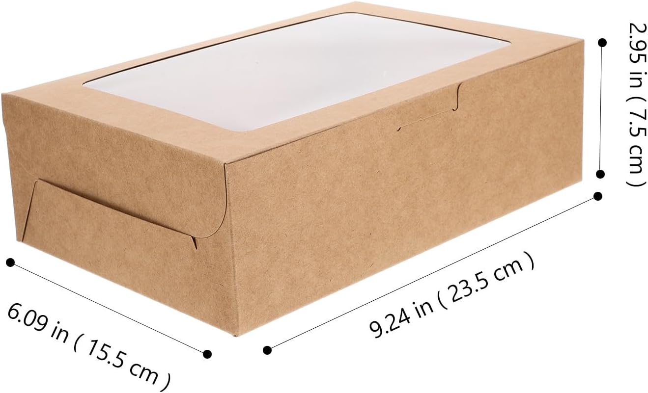 HOMSFOU 10pcs Bakery Boxes with Window, 350g Imported Kraft Paper Cake Boxes for Pastry and Cupcake Packaging, 6-cavity Egg Tart Containers for Home Baking and Party Use